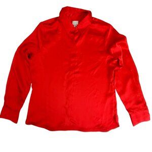 A New Day Womens Red Satin Long Sleeve Blouse Button-down closure   Size Small